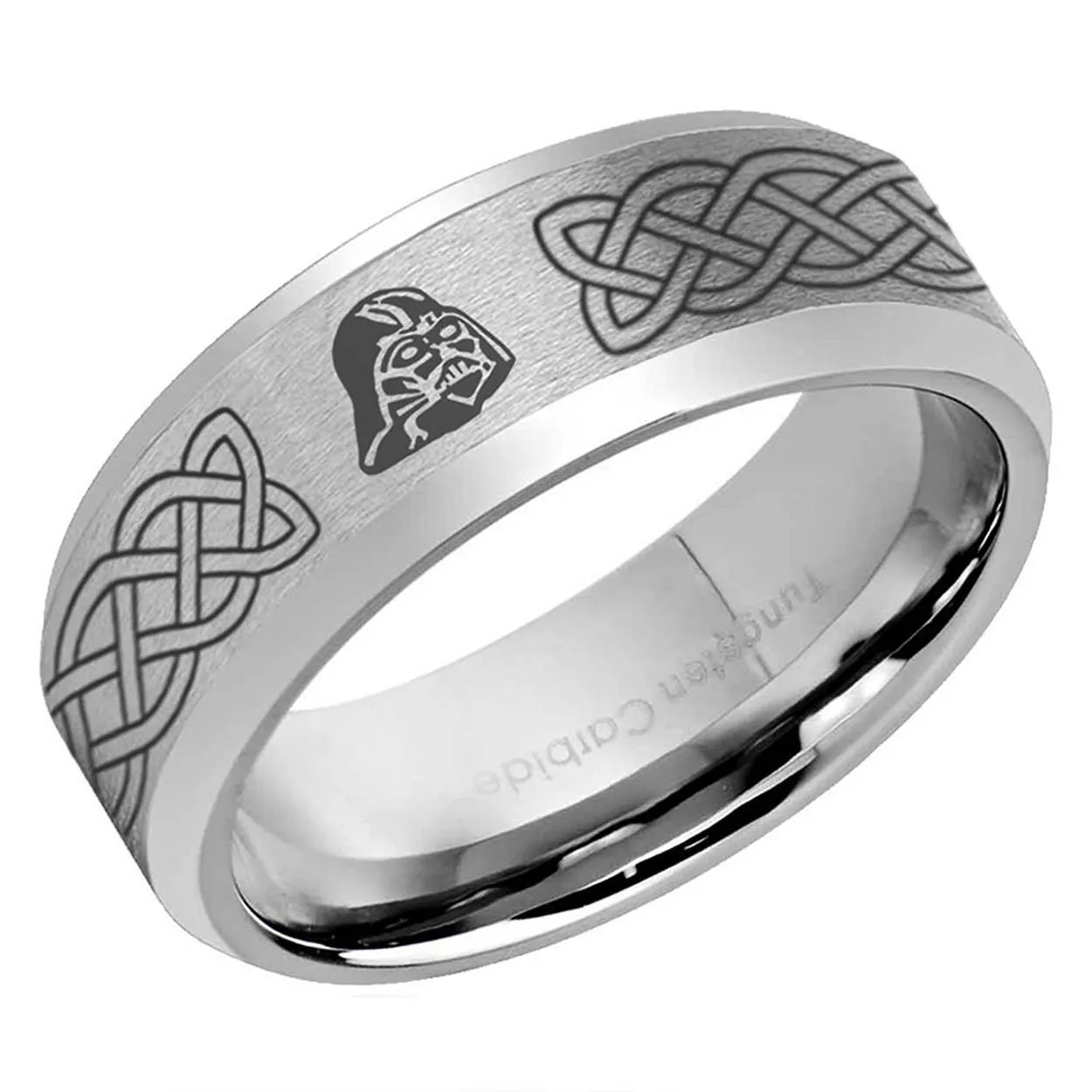 Celtic Darth Vader Beveled Edge Tungsten Ring Matte Gray 8mm