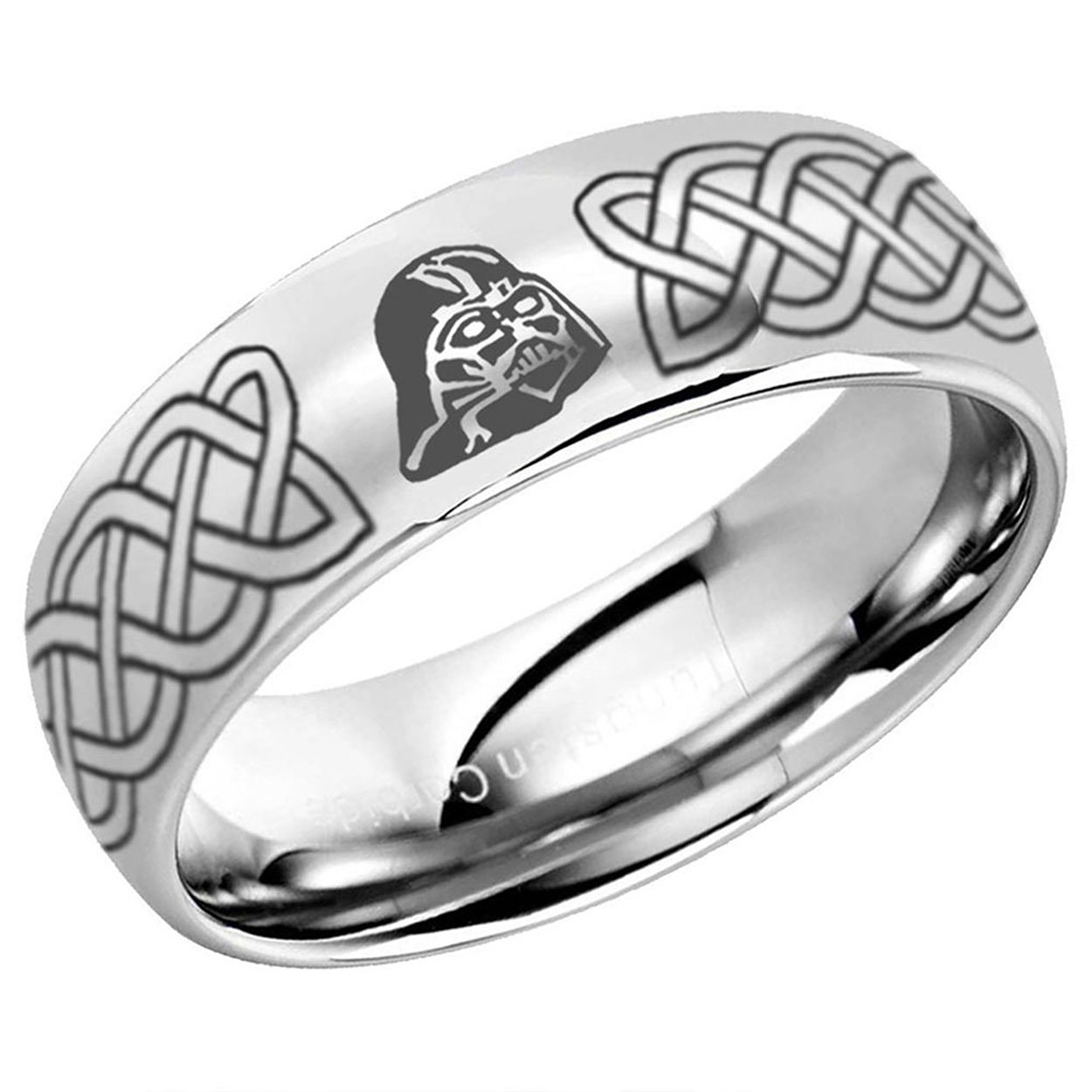 Celtic Darth Vader Dome Tungsten Ring Glossy Silver 8mm