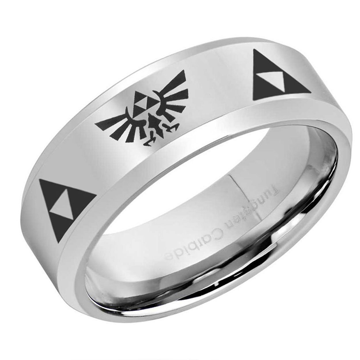 Legend of Zelda Beveled Edge Tungsten Ring Glossy Silver 10mm