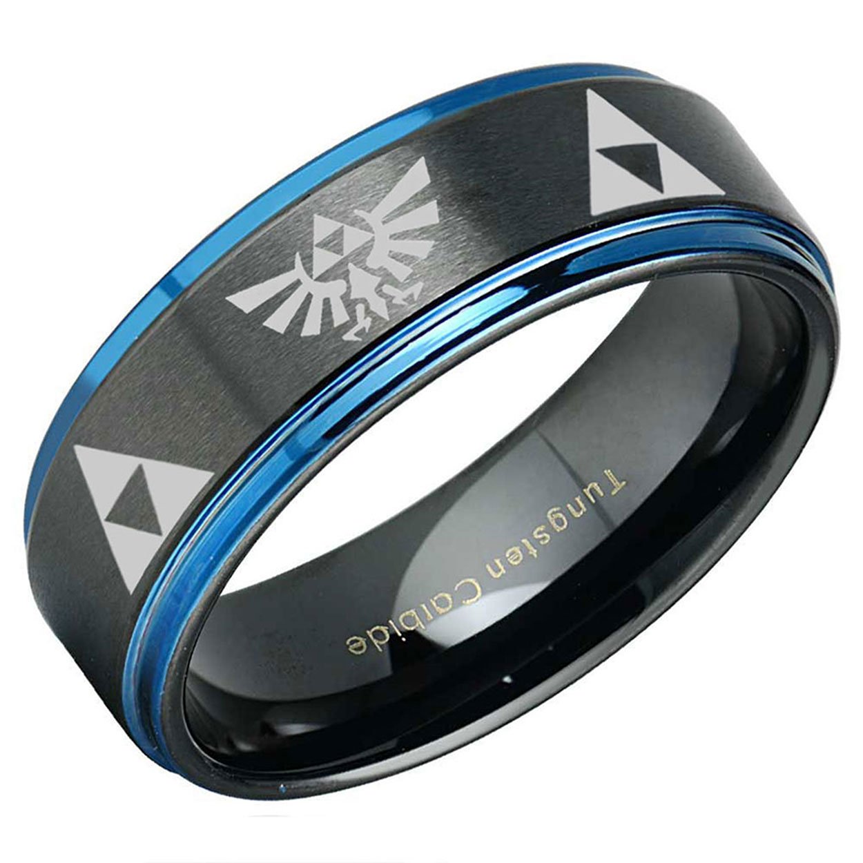 Legend of Zelda Step Edge Tungsten Ring Black Blue 10mm
