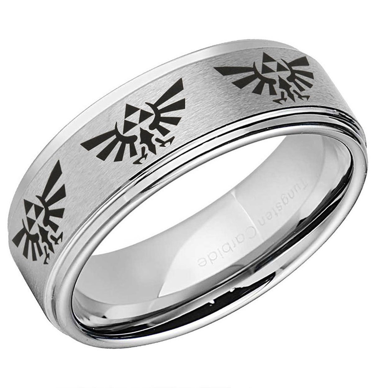 Legend of Zelda Hylian Crest Step Edge Tungsten Ring Matte Silver 10mm