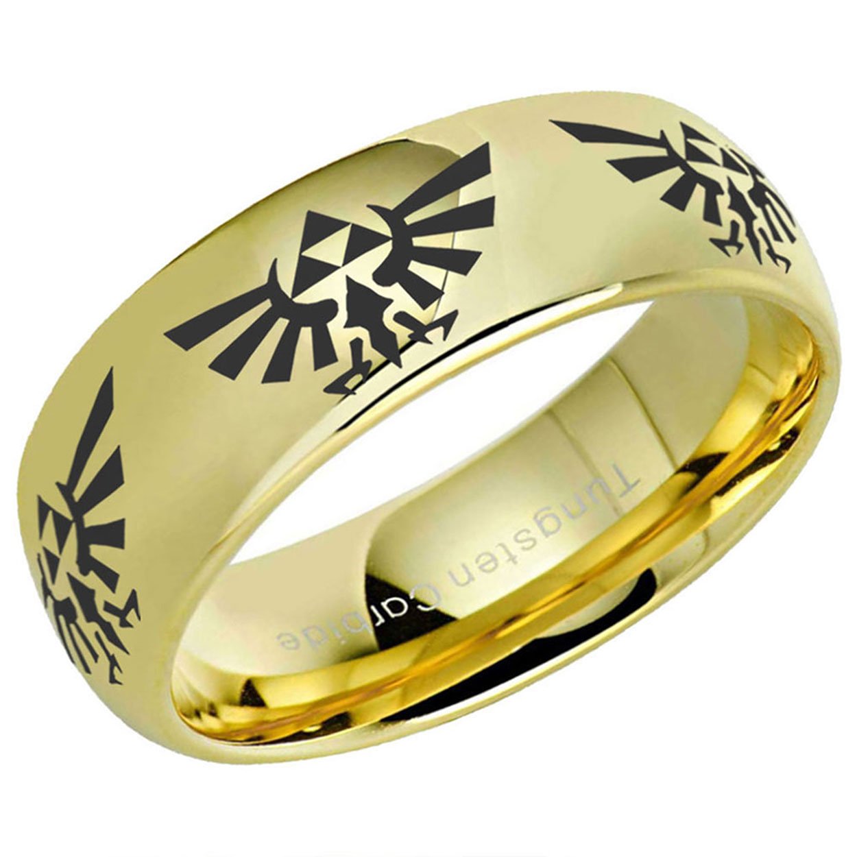 Legend of Zelda Hylian Crest Dome Tungsten Ring Glossy Gold 10mm