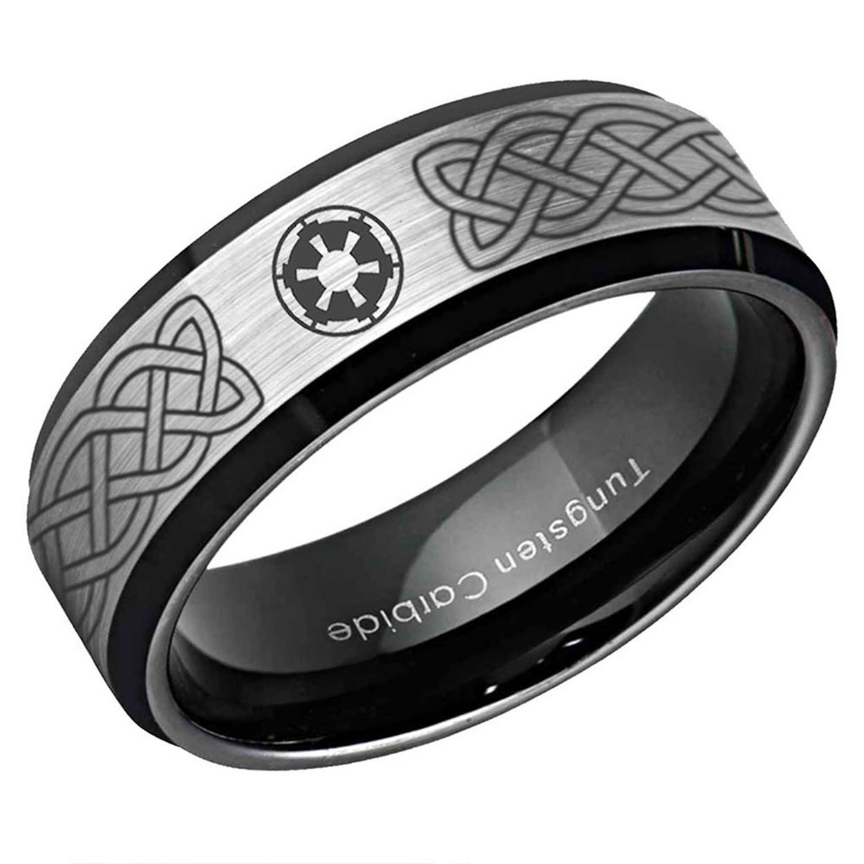 Celtic Empire Beveled Edge Tungsten Ring Gray Black 10mm