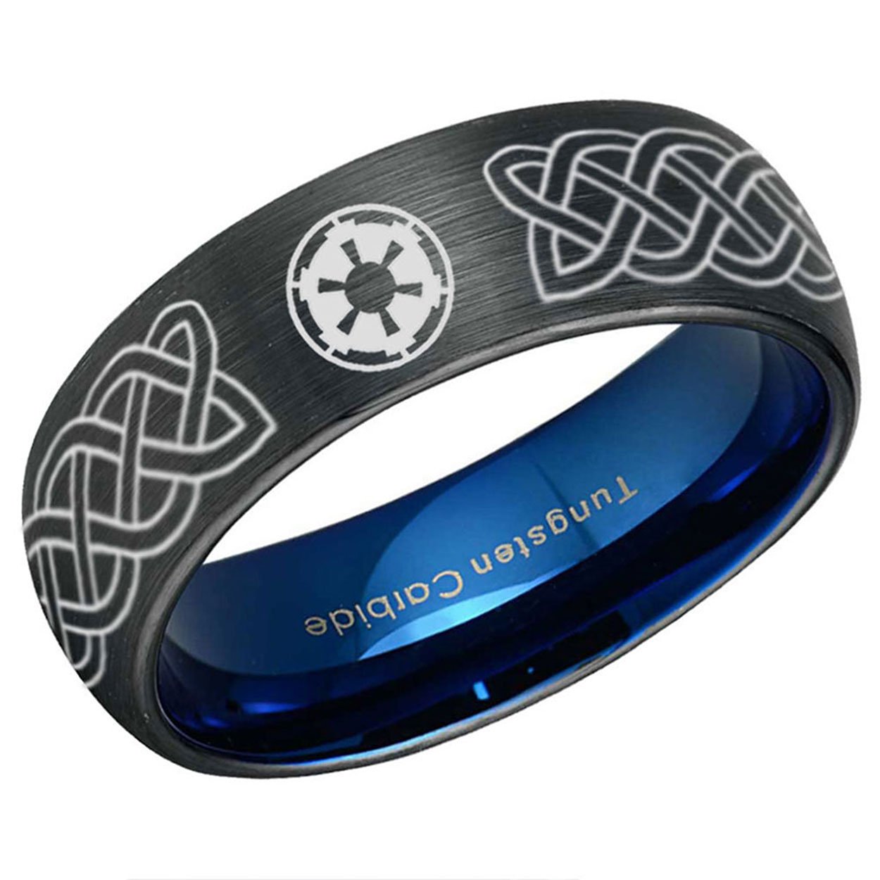 Celtic Empire Dome Tungsten Ring Blue Black 10mm
