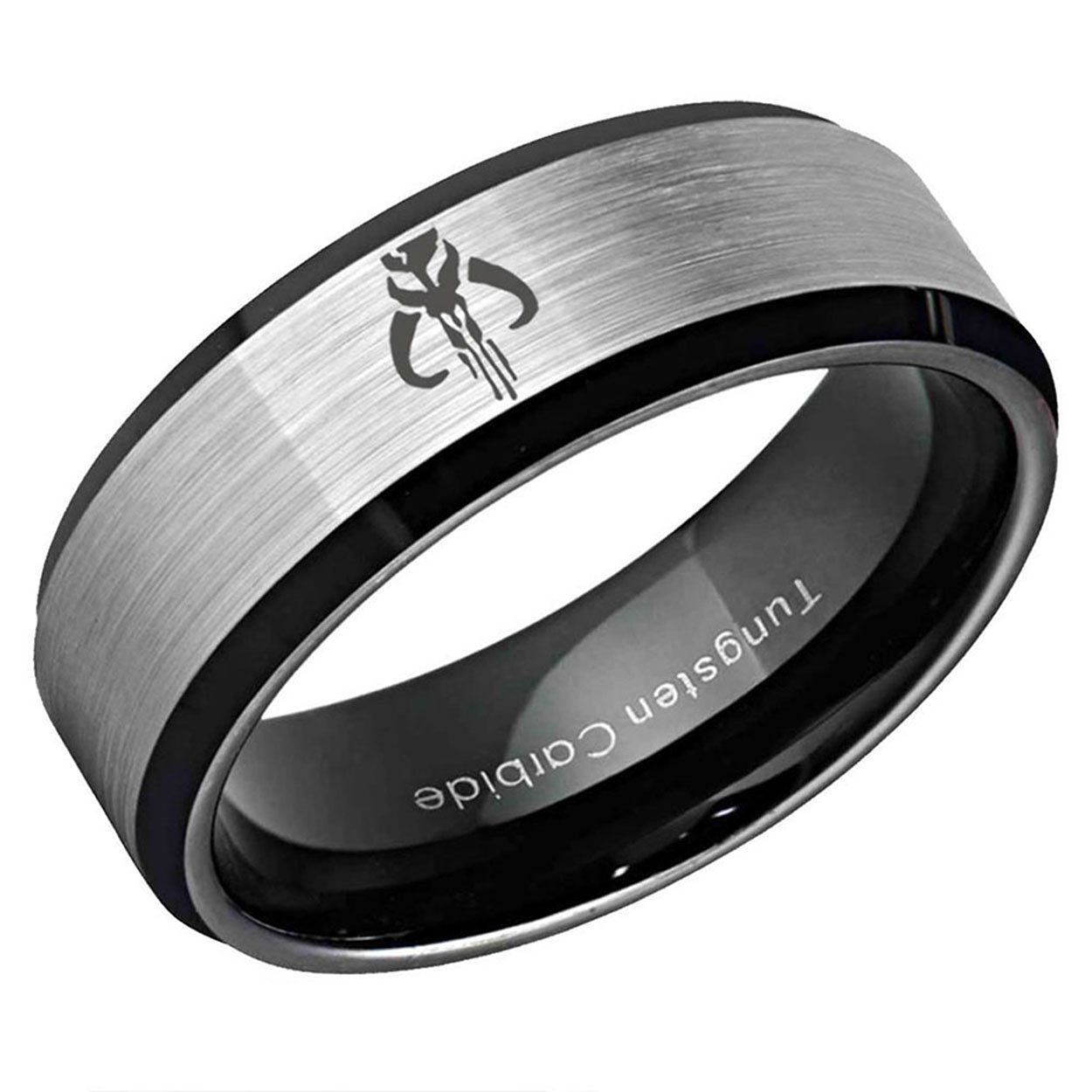 Boba Fett Beveled Edge Tungsten Ring Gray Black 6mm