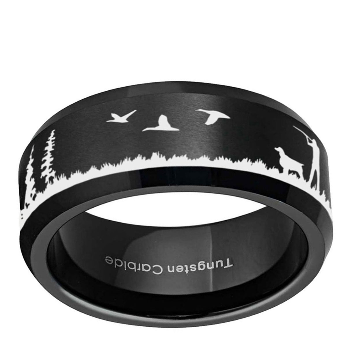 Duck Dog Hunting 8mm Beveled Edge Tungsten Ring