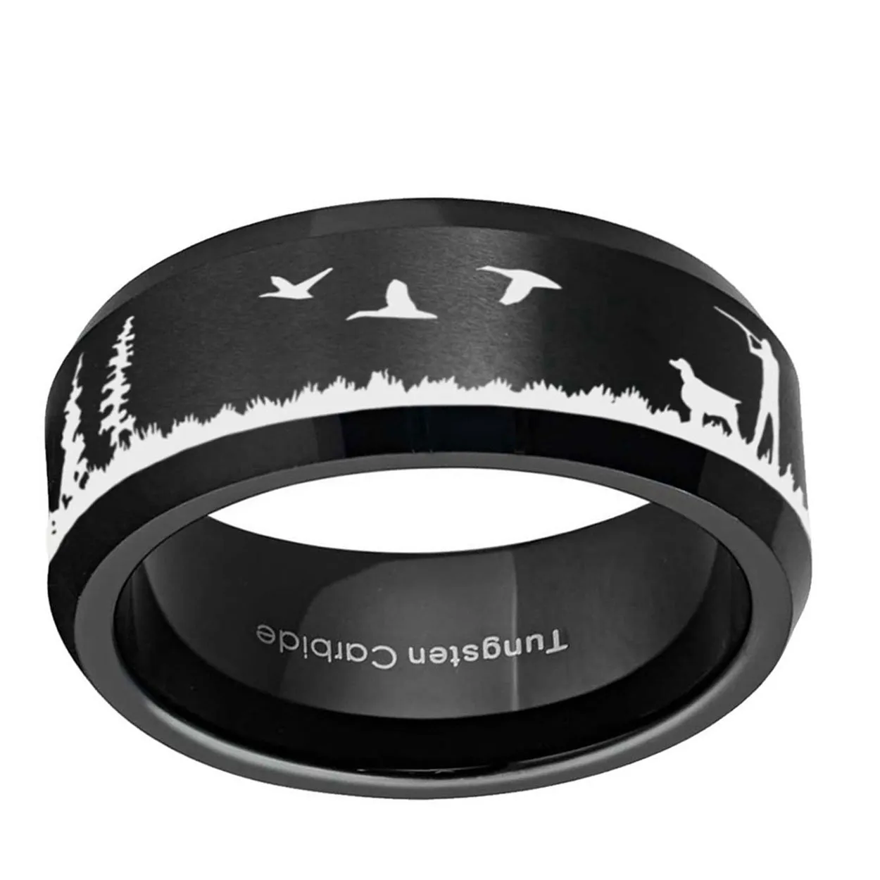 Duck Dog Hunting 8mm Beveled Edge Tungsten Ring