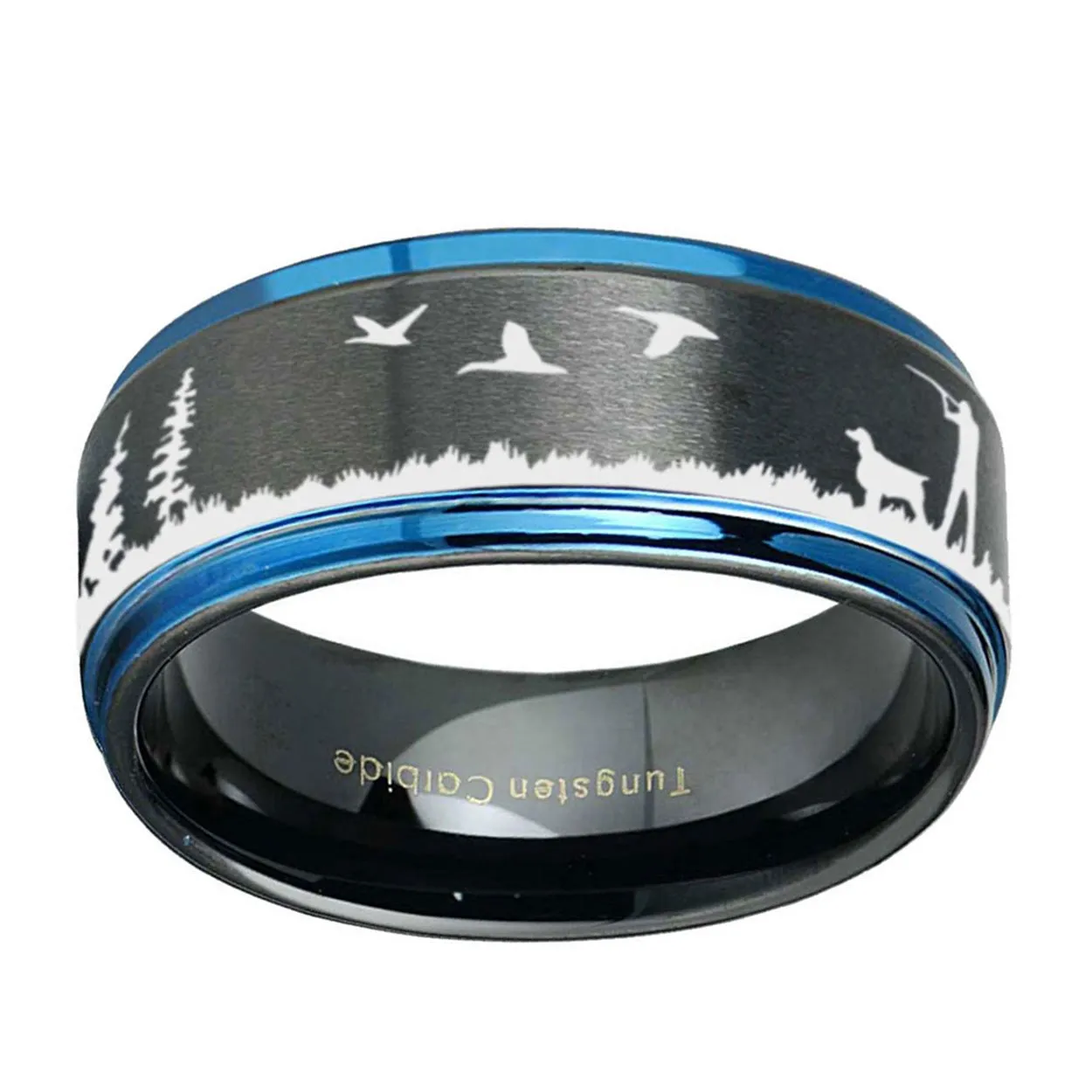 Duck Dog Hunting 8mm Step Edge Tungsten Ring Black Blue