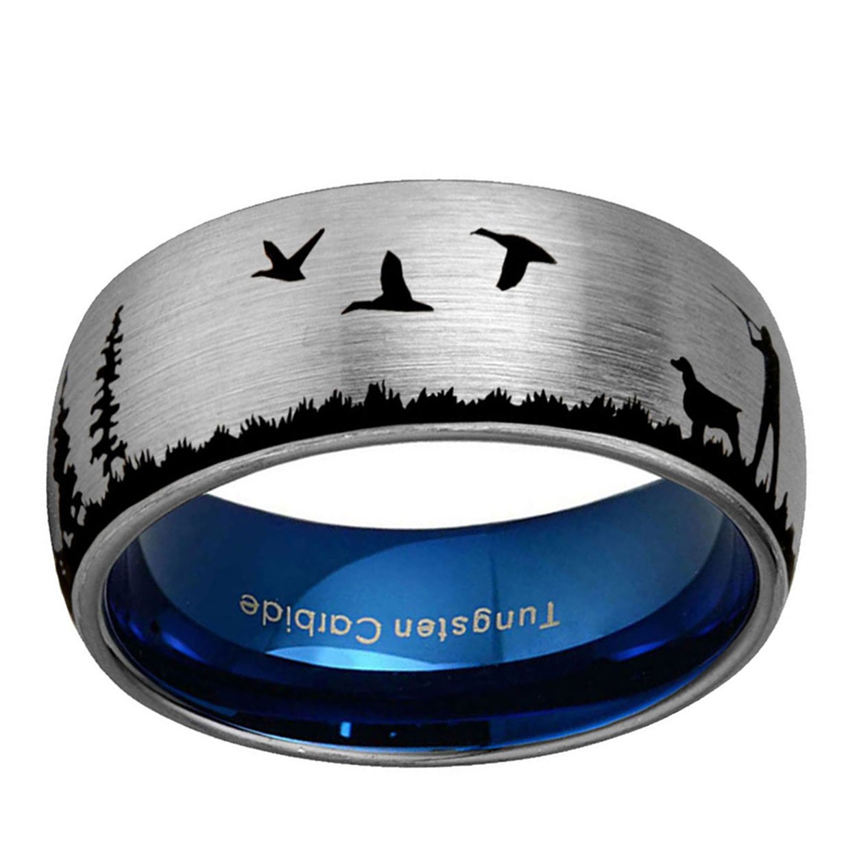 Duck Dog Hunting 8mm Dome Tungsten Ring Gray Blue