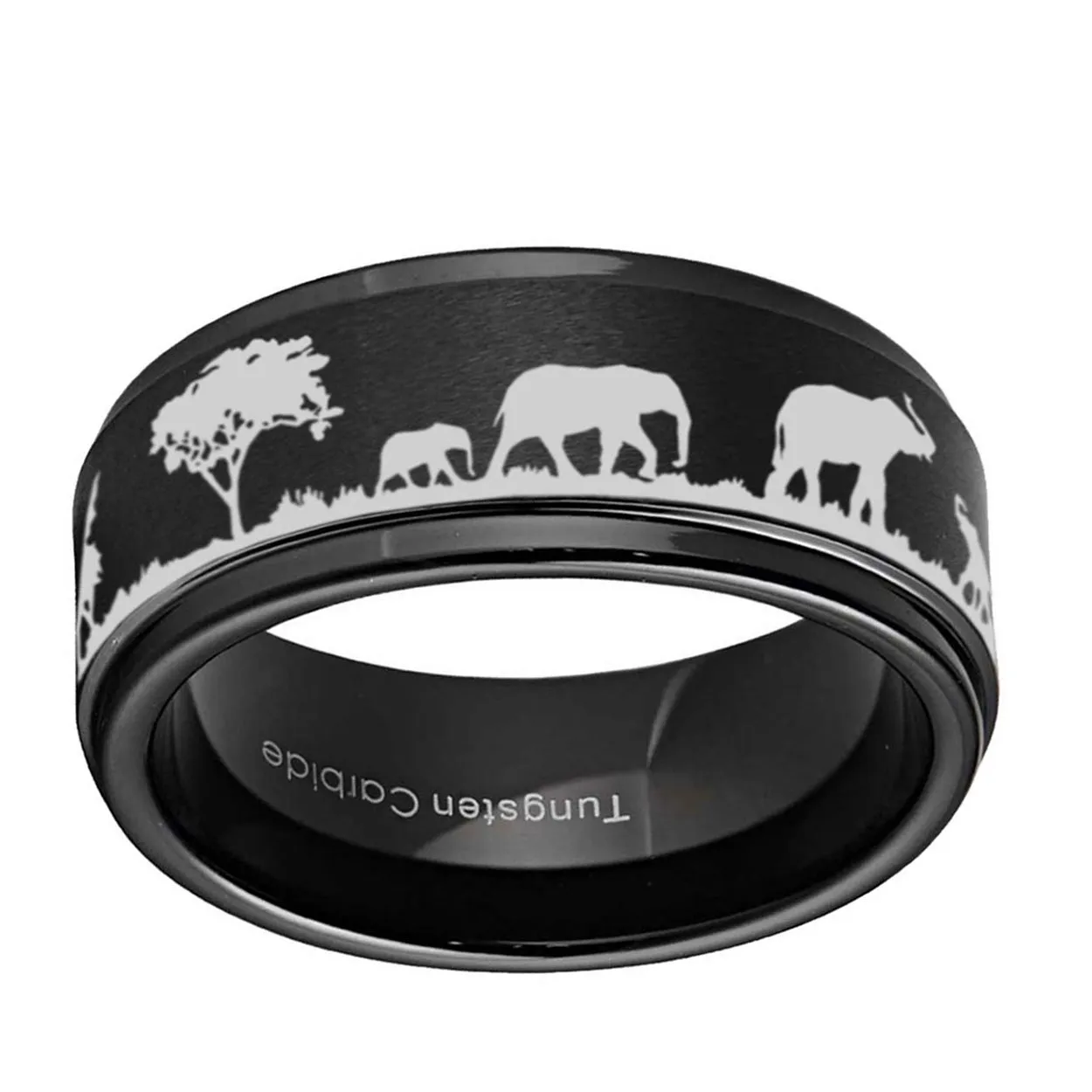 Wild Elephant 8mm Step Edge Tungsten Ring Black