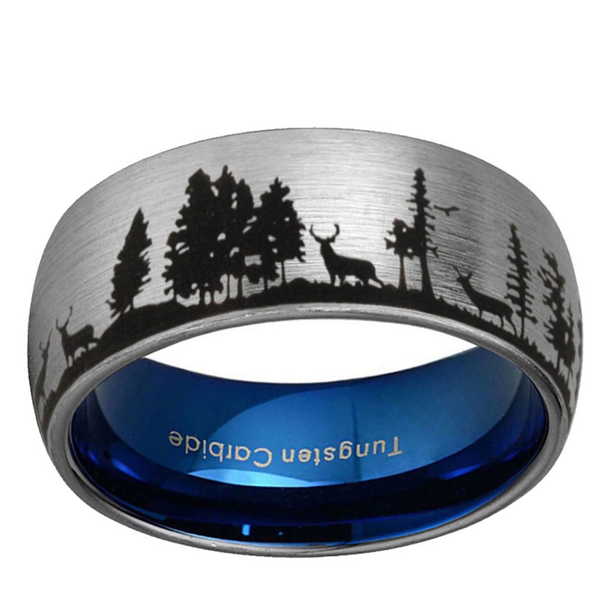 Deer Antler 8mm Dome Tungsten Ring Gray Blue