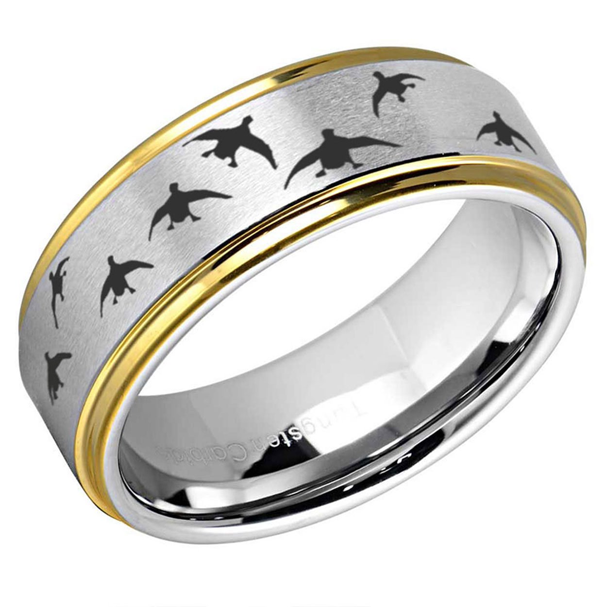 Duck Hunting Step Edge Tungsten Ring Silver Gold 10mm