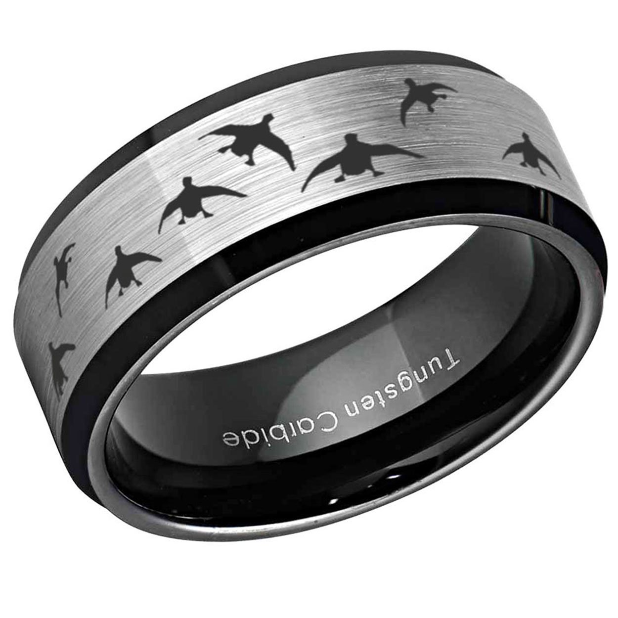 Duck Hunting Beveled Edge Tungsten Ring Gray Black 10mm