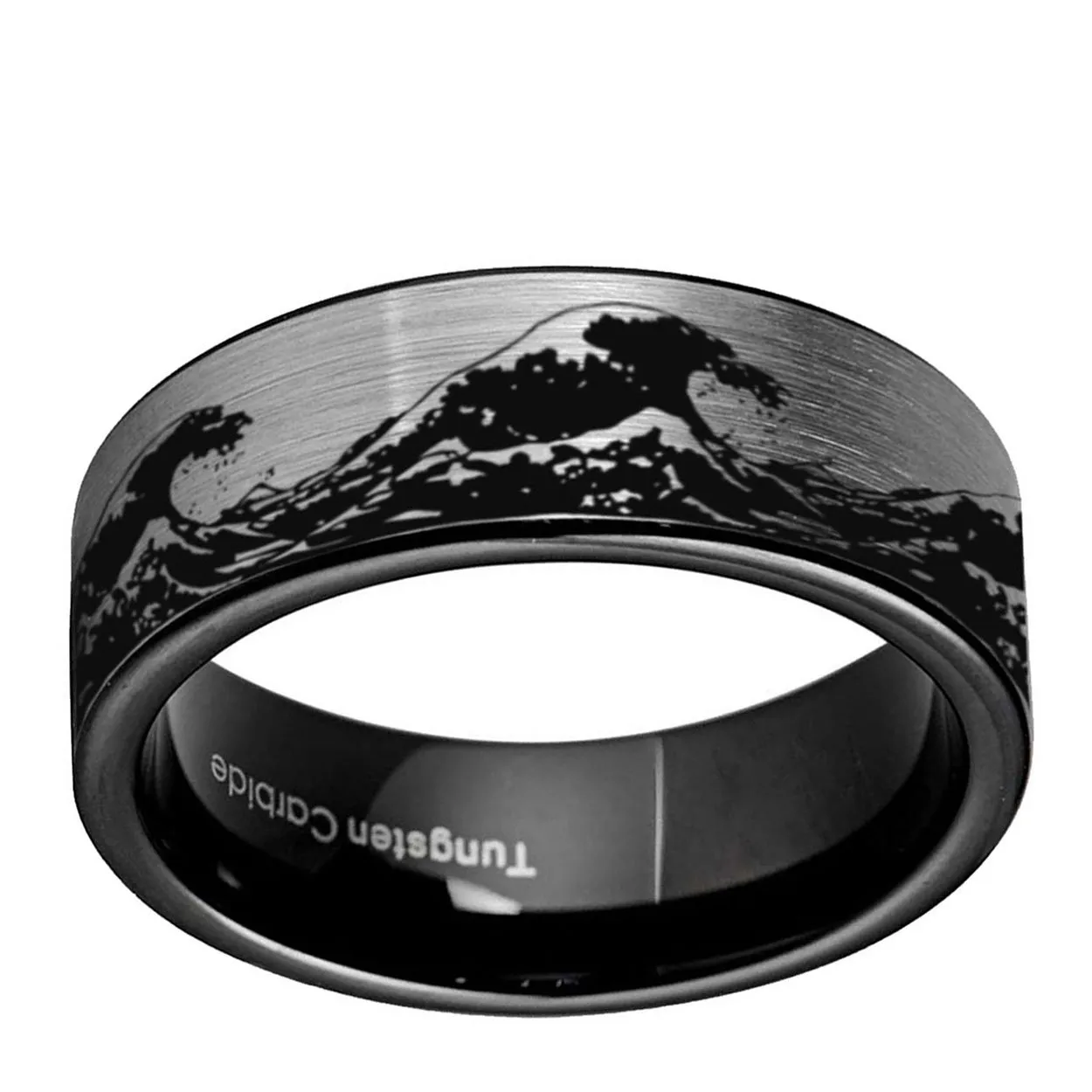 Ocean Wave 8mm Pipe Cut Tungsten Ring