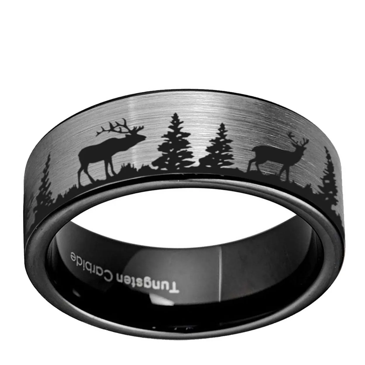 Deer Elk Hunting 8mm Pipe Cut Tungsten Ring
