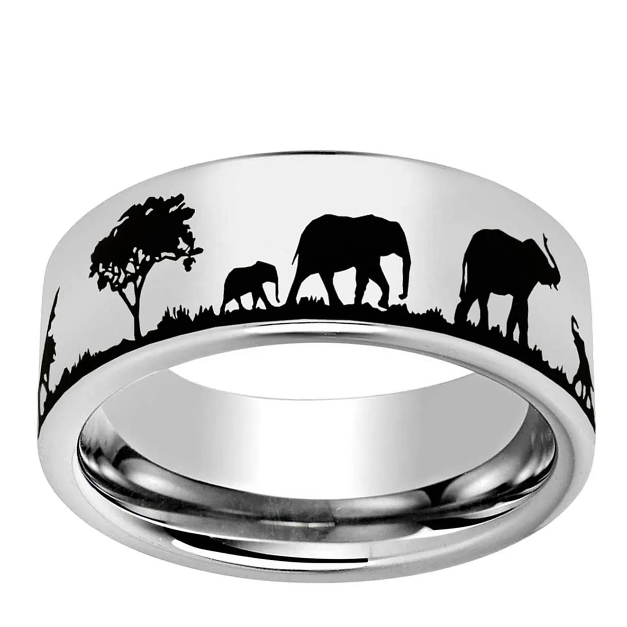 Wild Elephant 8mm Pipe Cut Tungsten Ring Gray