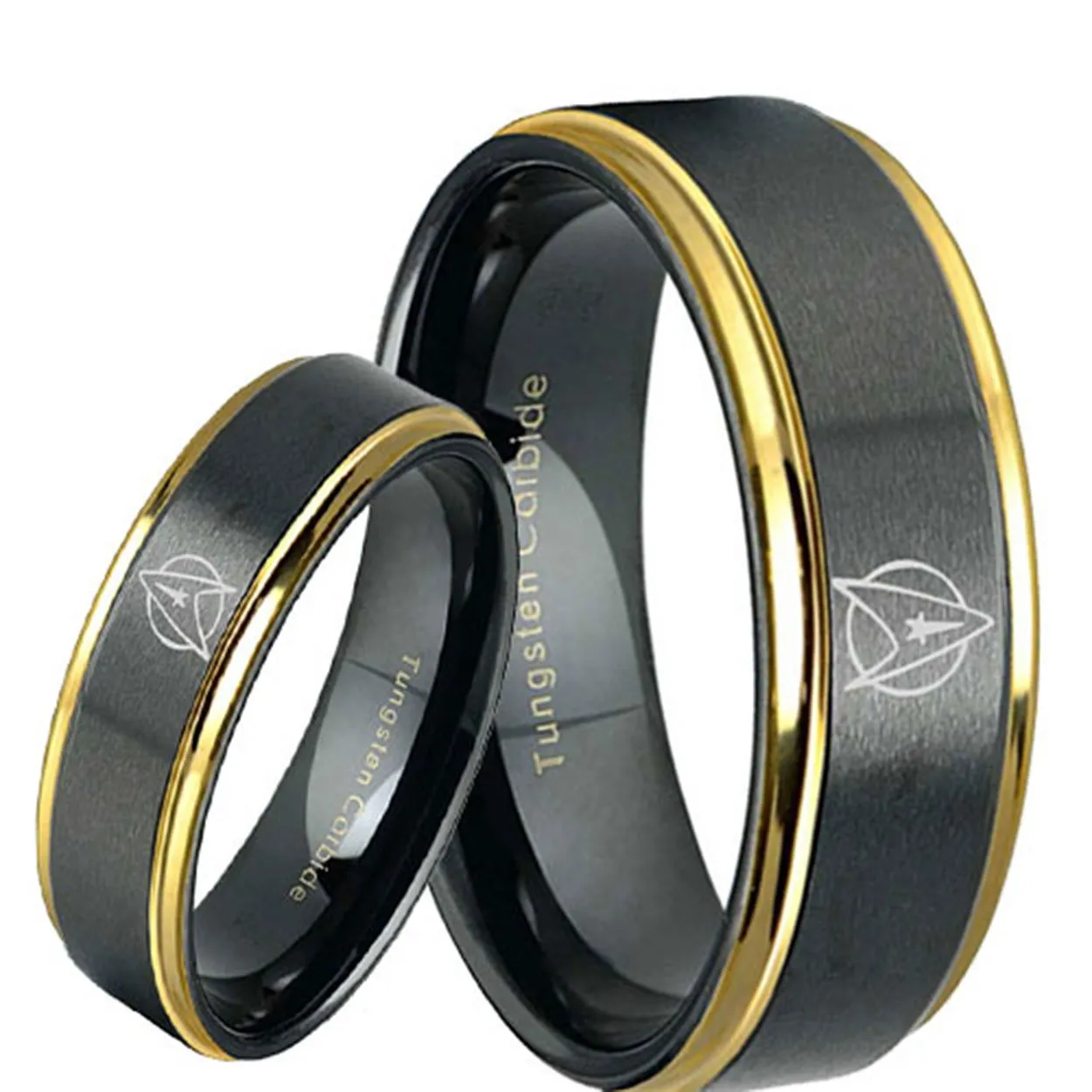 Star Trek Step Edge Gold Tungsten His and Hers Matching Ring Set