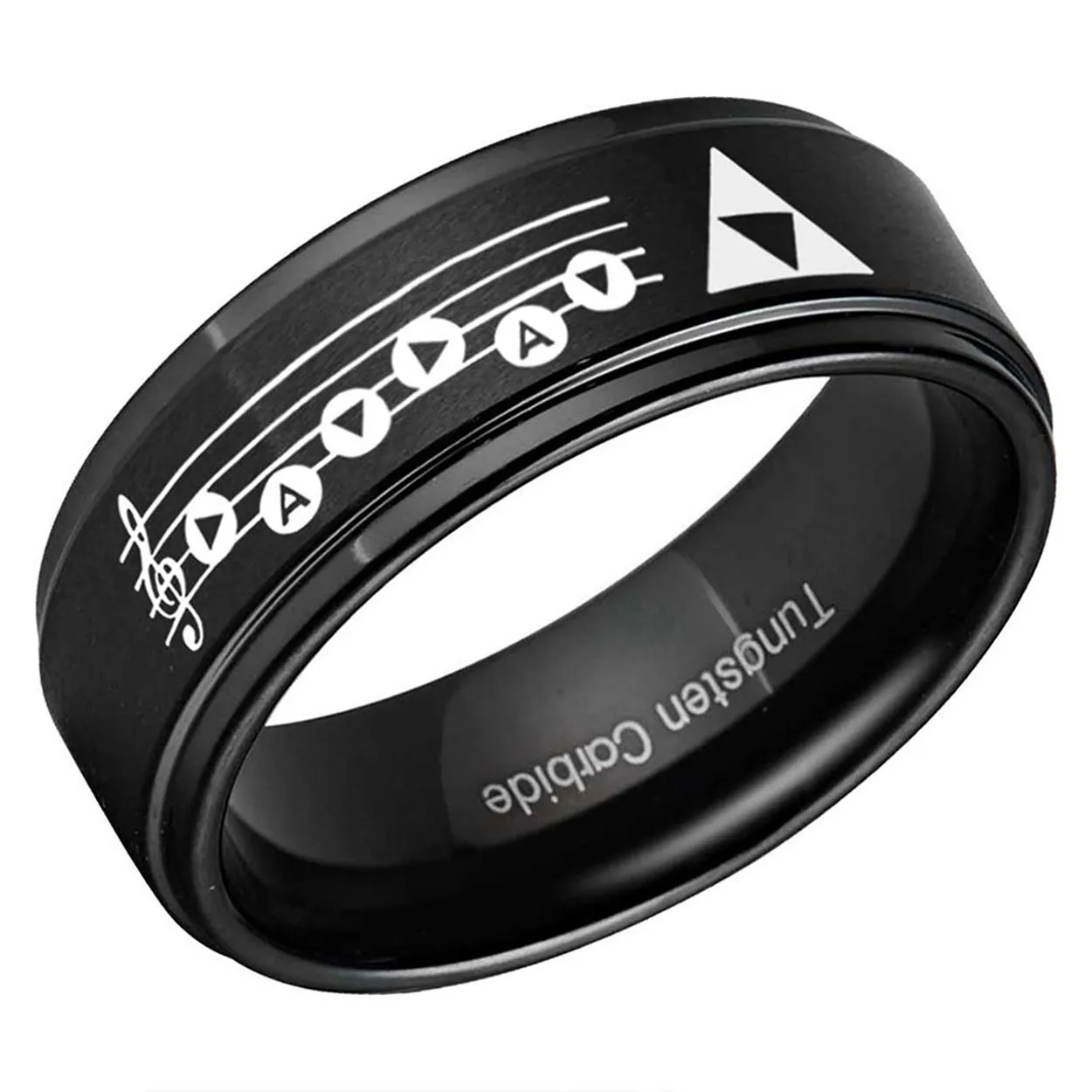 Legend of Zelda Song of Time Step Edge Tungsten Ring Matte Black 10mm