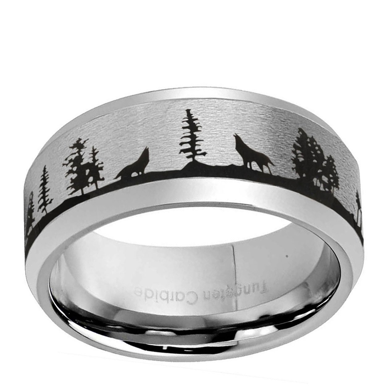 Howling Wolf 8mm Beveled Edge Tungsten Ring