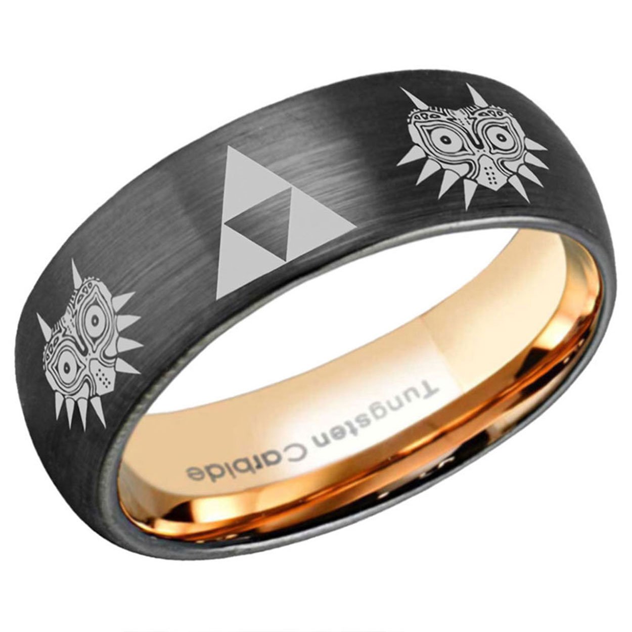 Legend of Zelda Majora's Mask Dome Tungsten Ring Rose Gold Black 10mm