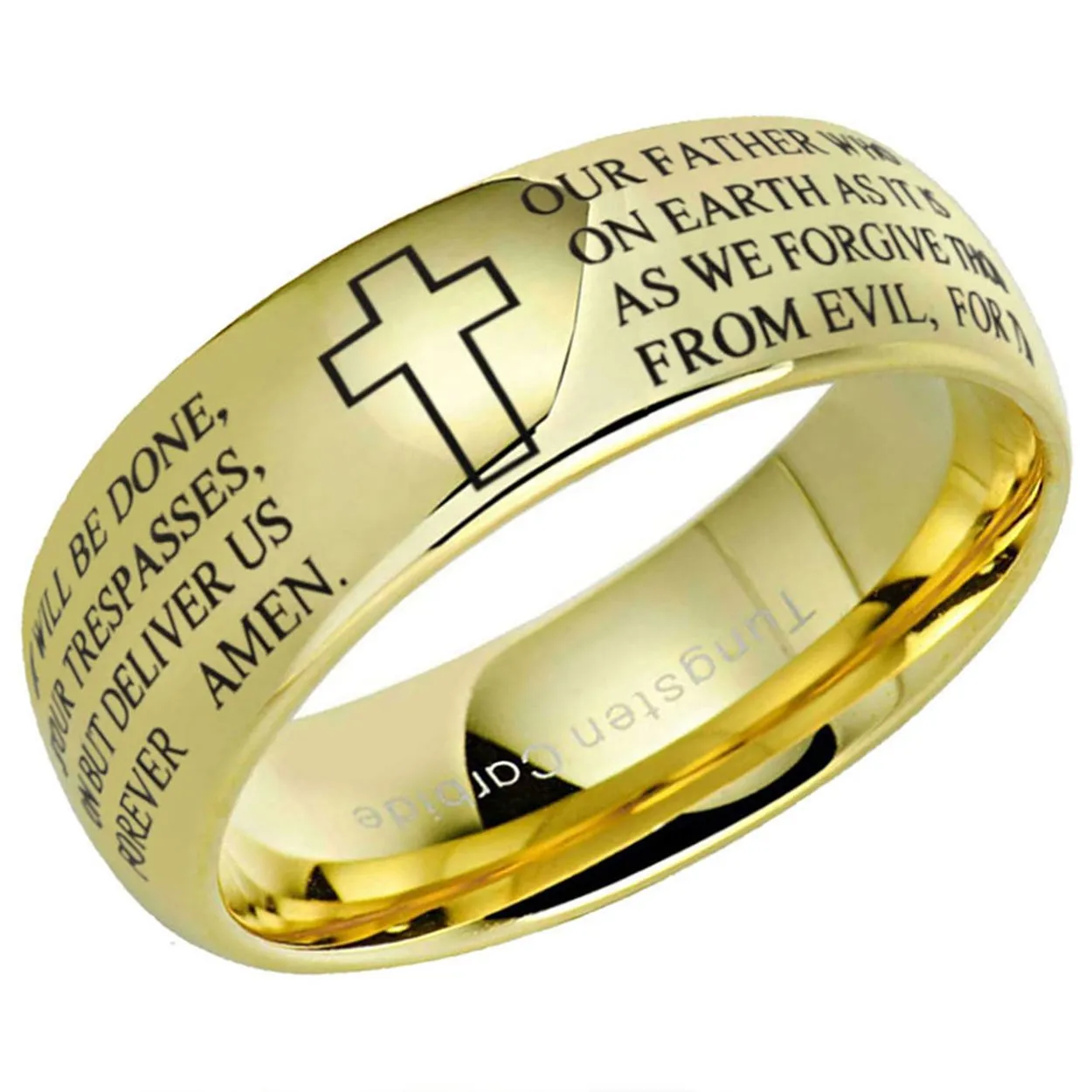 The Lord's Prayer Dome Tungsten Ring Gold