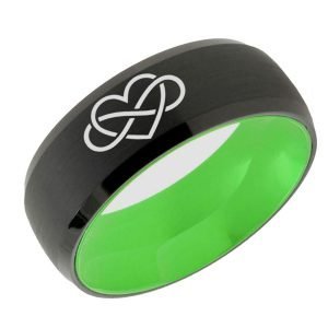 Infinity Heart Dome Tungsten Ring Black Green 8mm