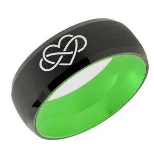 Infinity Heart Dome Tungsten Ring Black Green 8mm