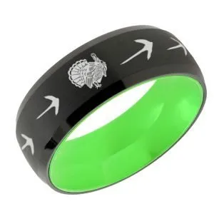Turkey Hunting Dome Tungsten Ring Black Green 8mm